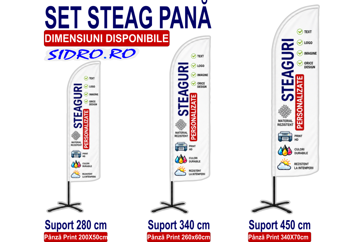 SET Steag publicitar personalizat tip pană – set complet Beach Flag 2,8 / 3,4 / 4,5 m