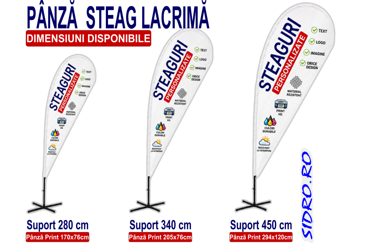 Pânză personalizată Beach Flag tip lacrimă – 2,8 m, 3,4 m sau 4,5 m