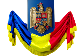 Ansamblu Stema Romaniei si Fundal perete Tricolor - Romania